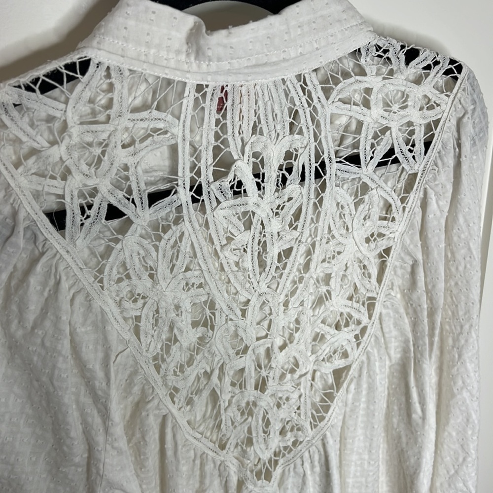 🕶️Anthropologie⚡️Pilcro XL Lace Back Buttondown Shirt crochet detail off white - Picture 6 of 9
